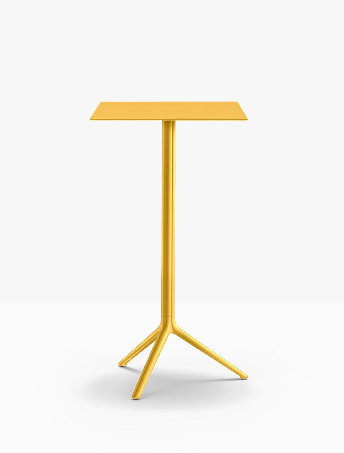 Table complète mange-debout carrée Elliot Pedrali — plateau acier et piètement de bar coloris Jaune moutarde GI100