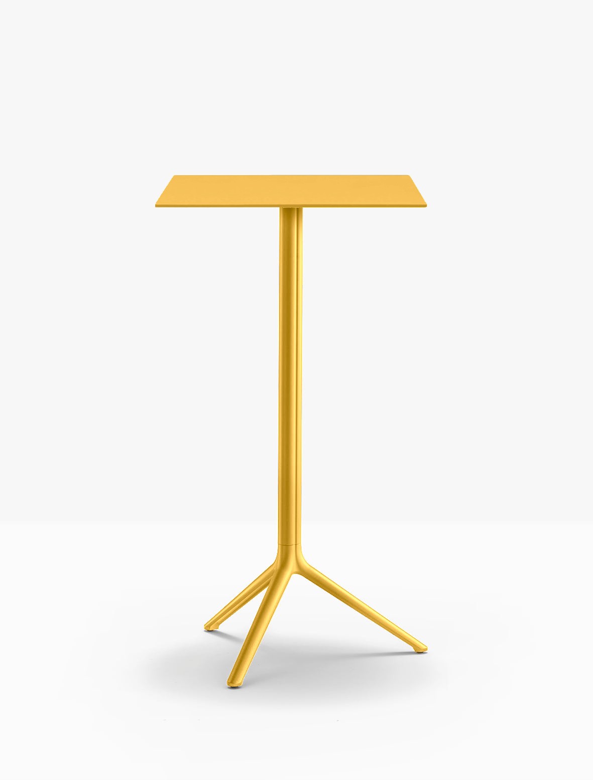 Table complète mange-debout carrée Elliot Pedrali — plateau acier et piètement de bar coloris Jaune moutarde GI100