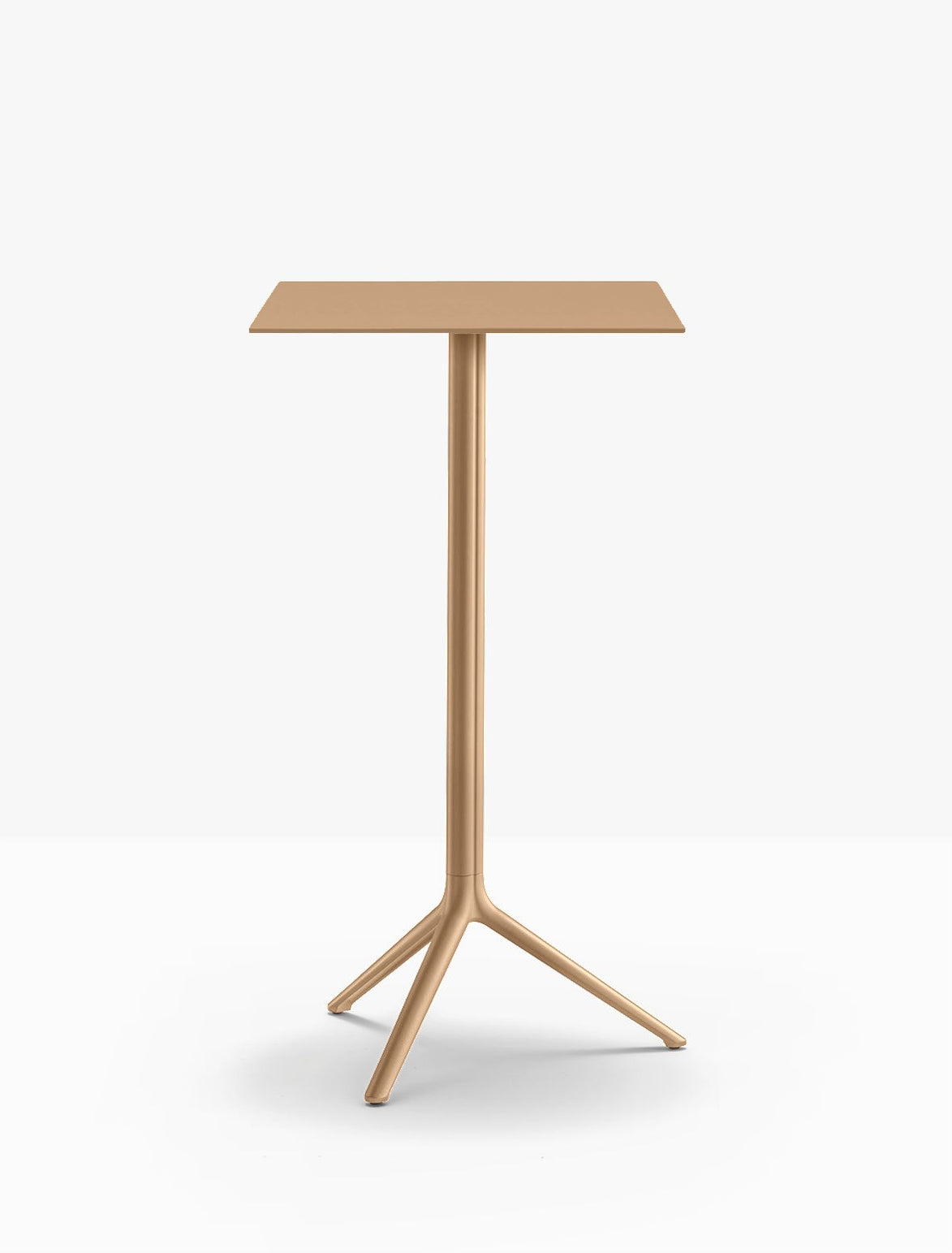Table complète mange-debout carrée Elliot Pedrali — plateau acier et piètement de bar coloris Miel MI100