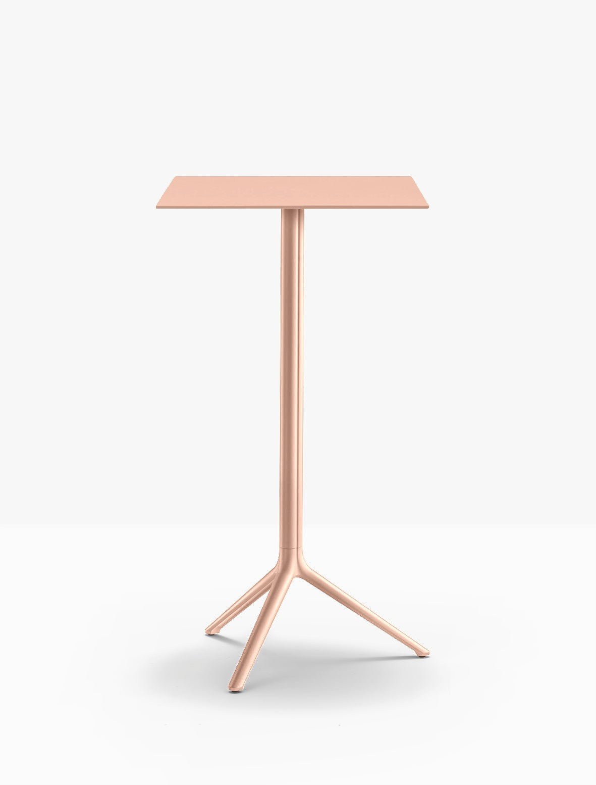 Table complète mange-debout carrée Elliot Pedrali — plateau acier et piètement de bar coloris Rose RA100
