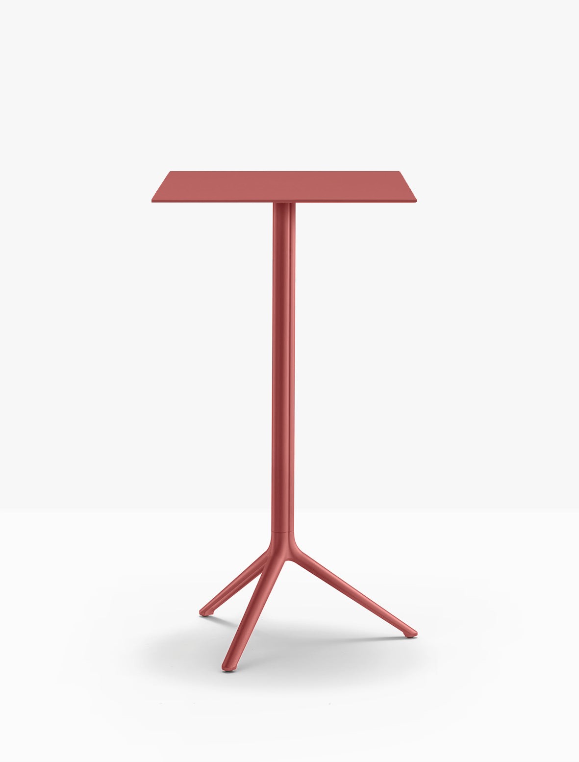Table complète mange-debout carrée Elliot Pedrali — plateau acier et piètement de bar coloris Rouge foncé RO200