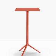 Table complète mange-debout carrée Elliot Pedrali — plateau acier et piètement de bar coloris Rouge RO400