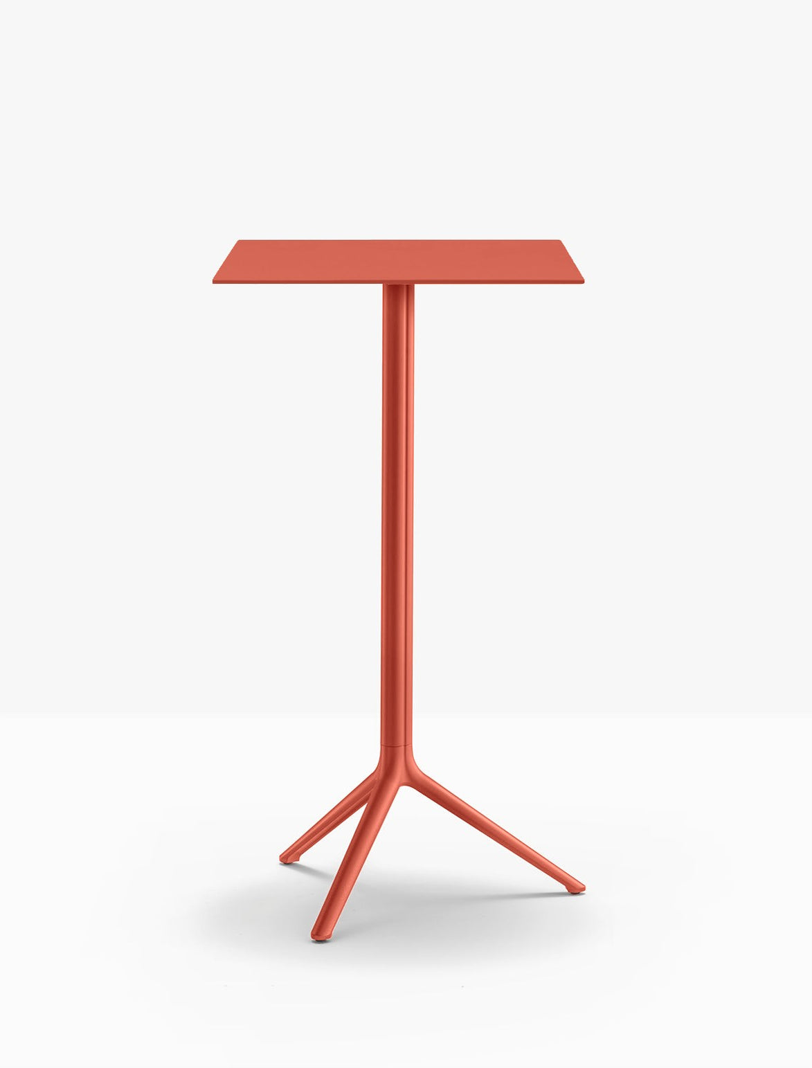 Table complète mange-debout carrée Elliot Pedrali — plateau acier et piètement de bar coloris Rouge RO400