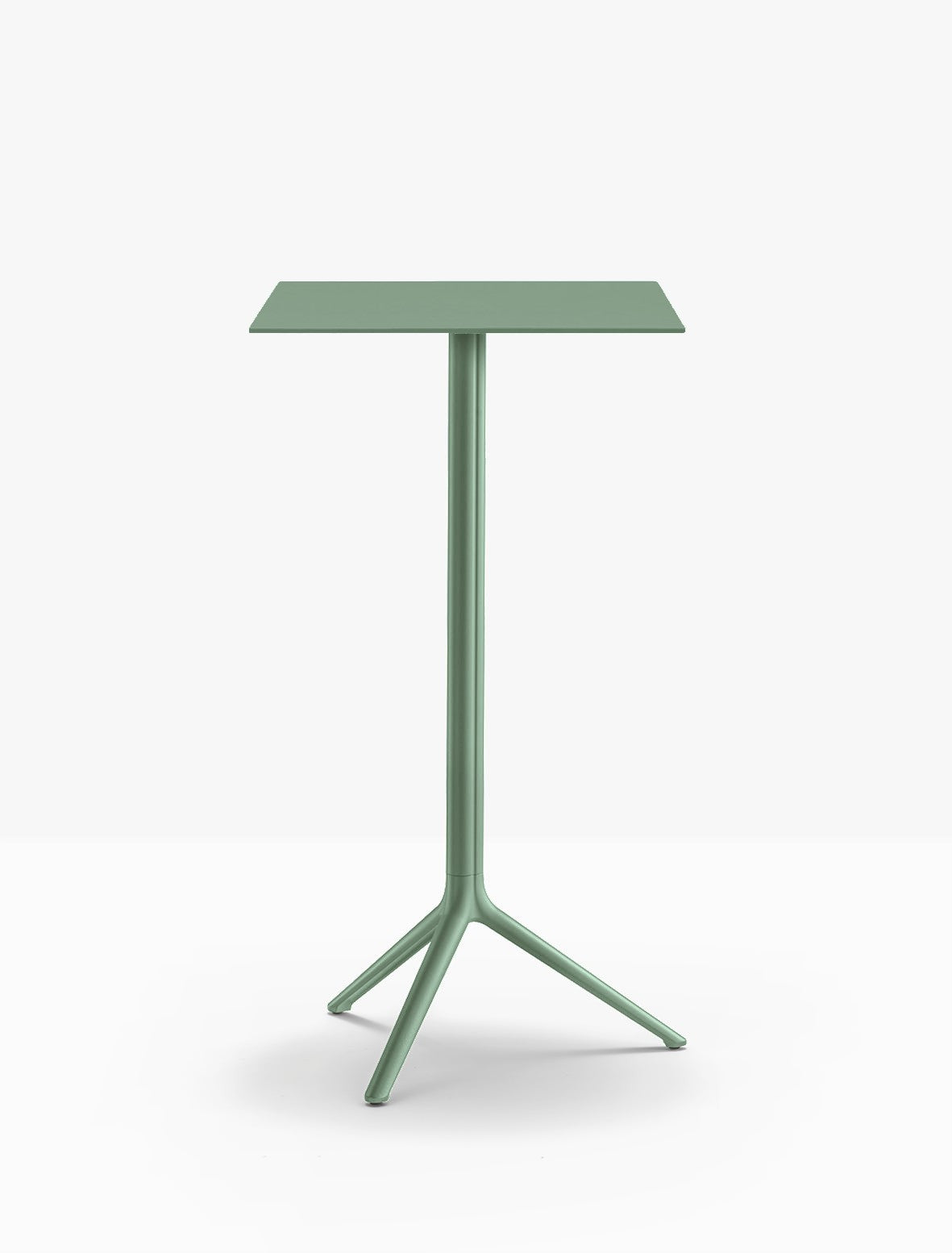 Table complète mange-debout carrée Elliot Pedrali — plateau acier et piètement de bar coloris Vert d'eau VE600