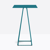 Table complète mange-debout carrée Lunar Pedrali — plateau acier et piètement de bar fil d'acier coloris Bleu pétrole BL500