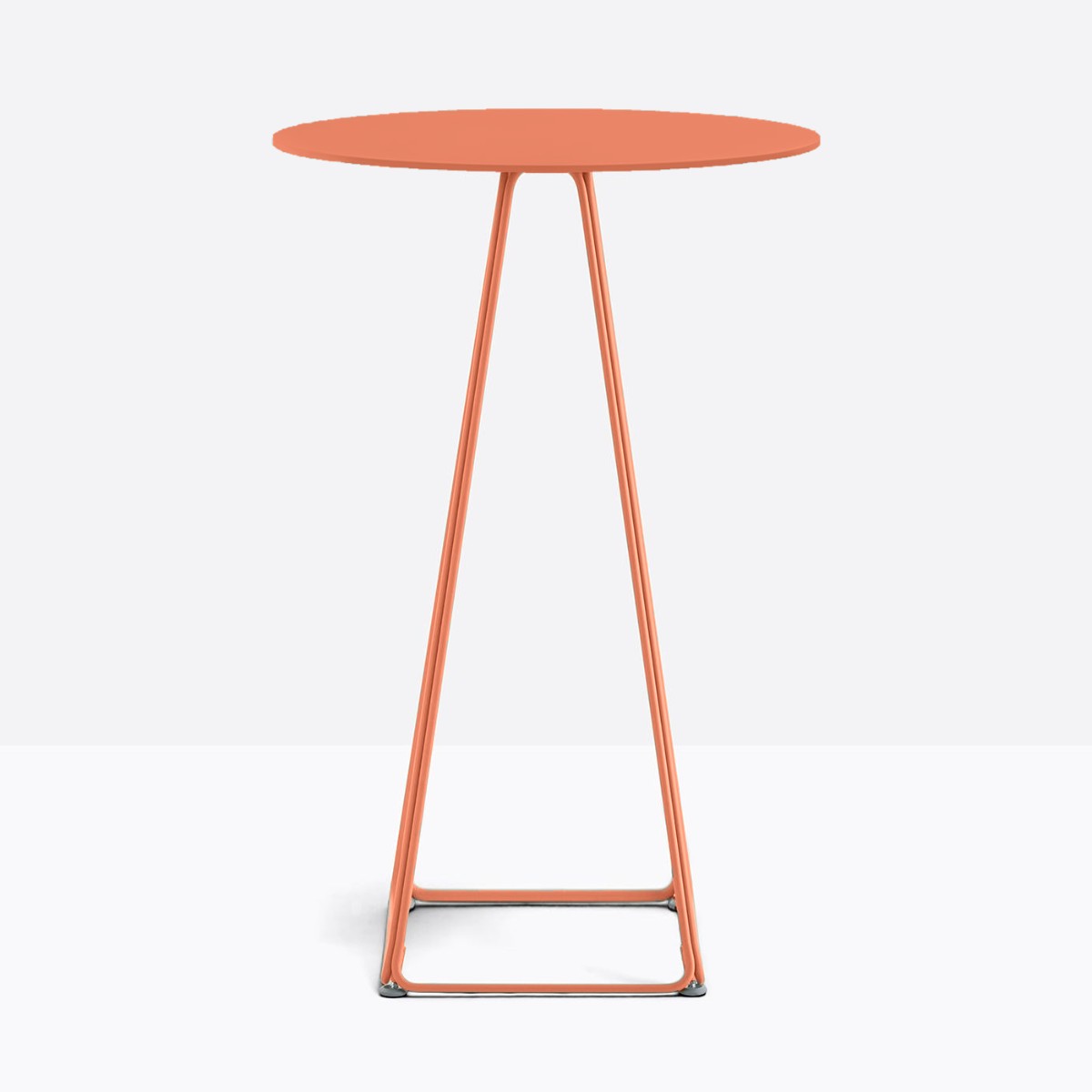 Table complète mange-debout ronde Lunar Pedrali — plateau acier et piètement de bar fil d'acier coloris Orange AR500