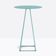 Table complète mange-debout ronde Lunar Pedrali — plateau acier et piètement de bar fil d'acier coloris Bleu ciel AZ100