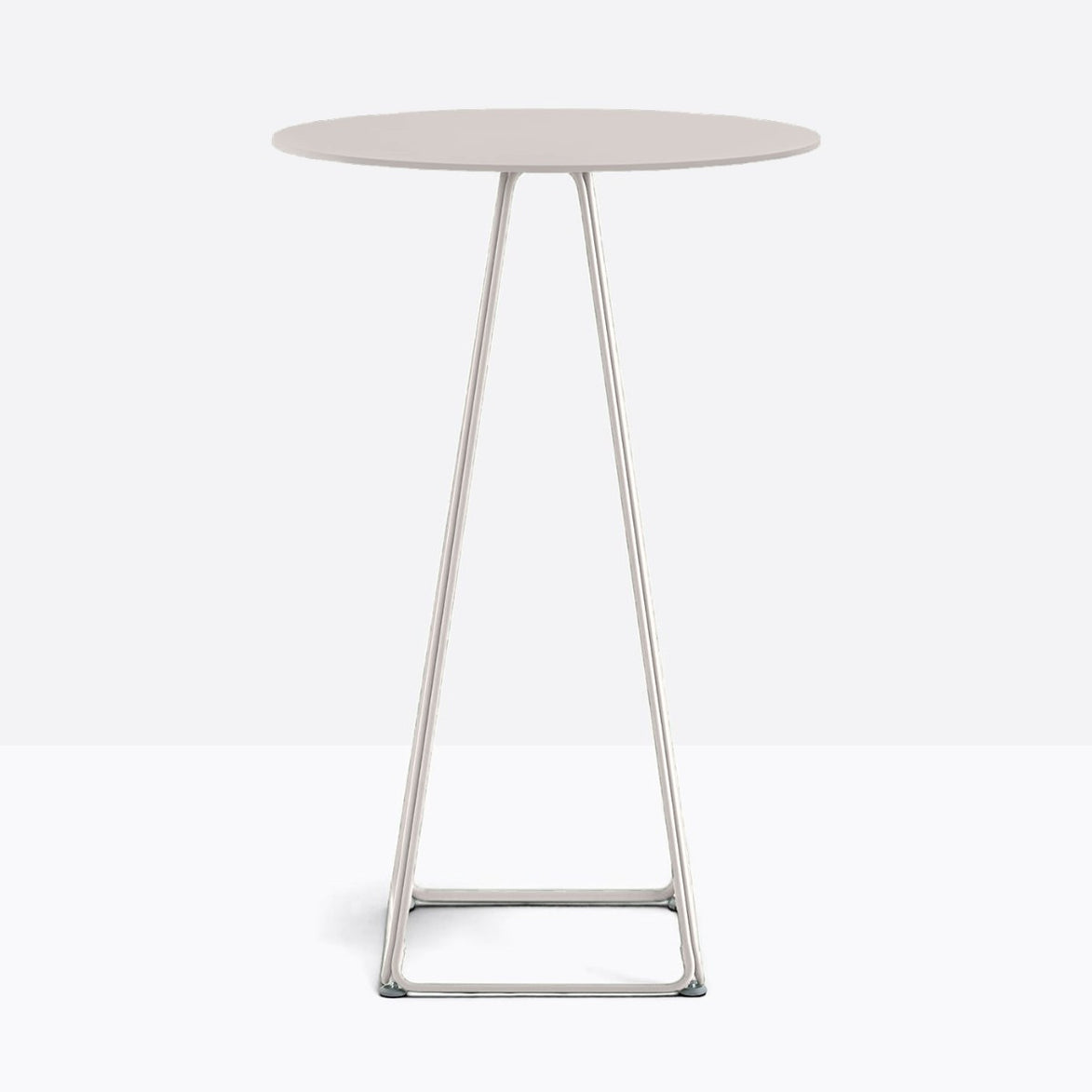 Table complète mange-debout ronde Lunar Pedrali — plateau acier et piètement de bar fil d'acier coloris Beige BE100