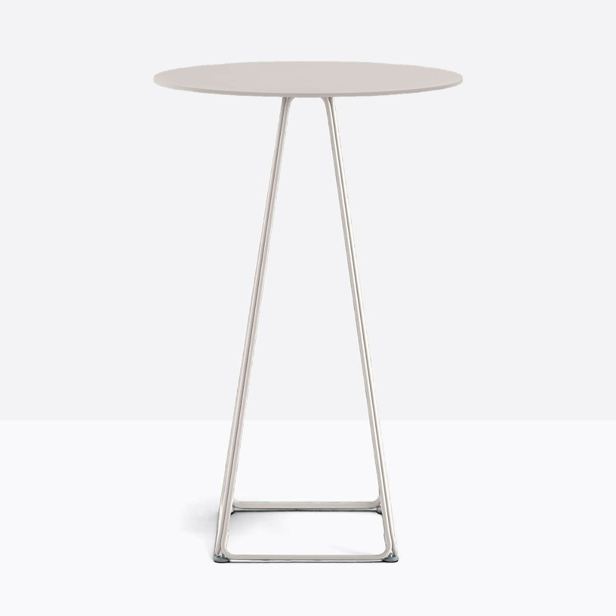 Table complète mange-debout ronde Lunar Pedrali — plateau acier et piètement de bar fil d'acier coloris Beige BE100