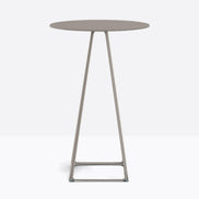Table complète mange-debout ronde Lunar Pedrali — plateau acier et piètement de bar fil d'acier coloris Taupe BE200
