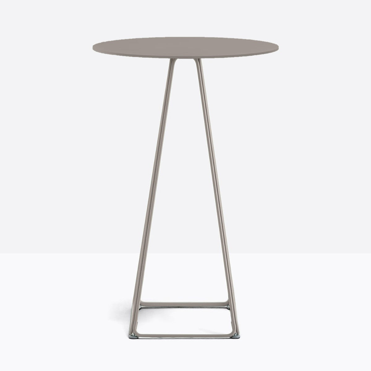 Table complète mange-debout ronde Lunar Pedrali — plateau acier et piètement de bar fil d'acier coloris Taupe BE200