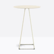 Table complète mange-debout ronde Lunar Pedrali — plateau acier et piètement de bar fil d'acier coloris Blanc cassé BI200