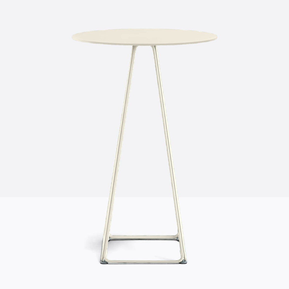 Table complète mange-debout ronde Lunar Pedrali — plateau acier et piètement de bar fil d'acier coloris Blanc cassé BI200