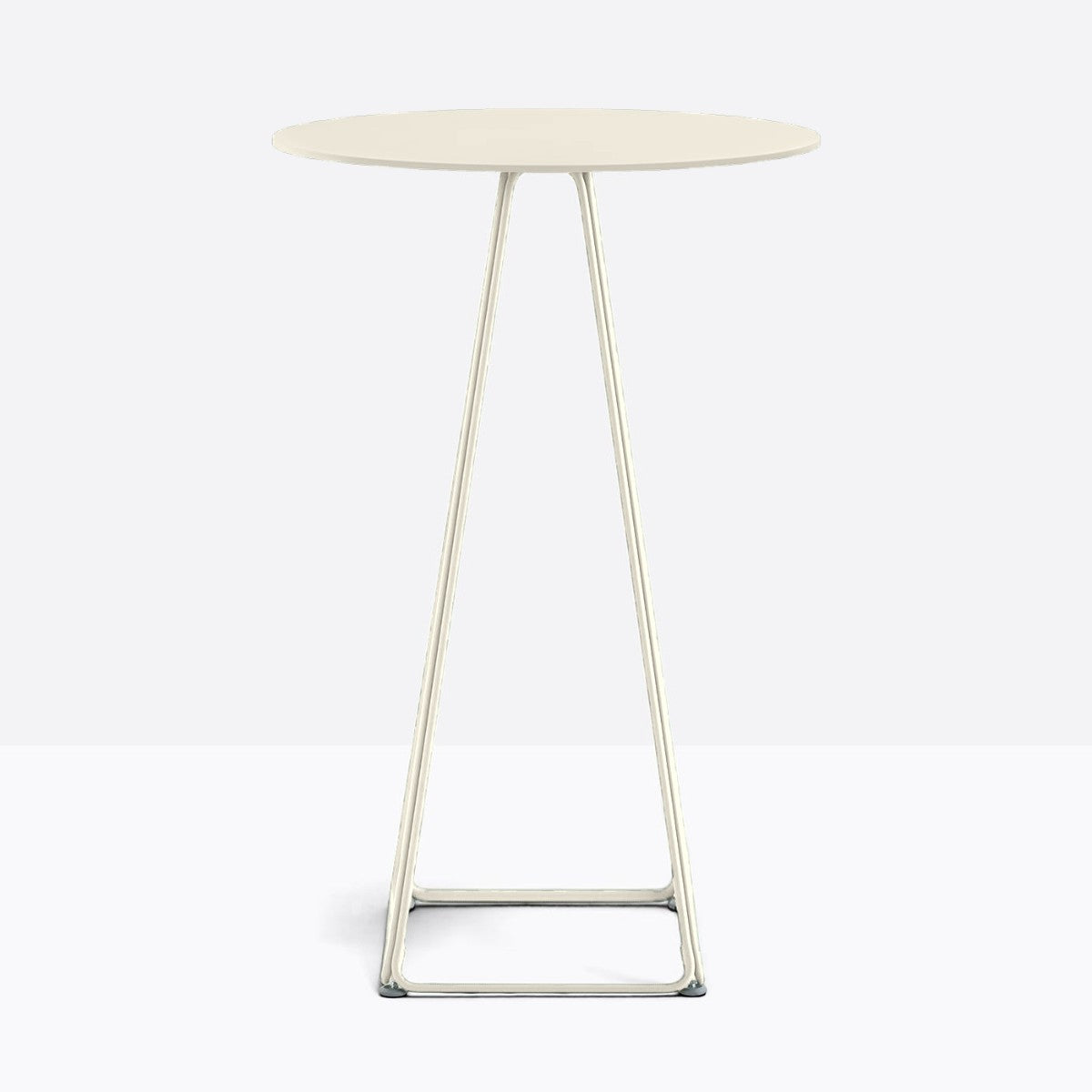 Table complète mange-debout ronde Lunar Pedrali — plateau acier et piètement de bar fil d'acier coloris Blanc cassé BI200
