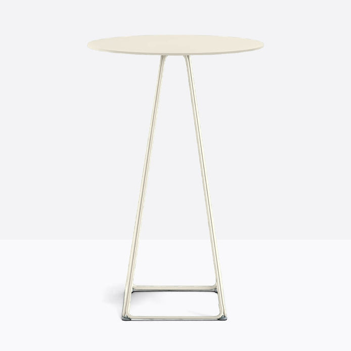 Table complète mange-debout ronde Lunar Pedrali — plateau acier et piètement de bar fil d'acier coloris Blanc cassé BI200