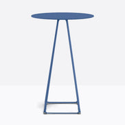 Table complète mange-debout ronde Lunar Pedrali — plateau acier et piètement de bar fil d'acier coloris Bleu BL300