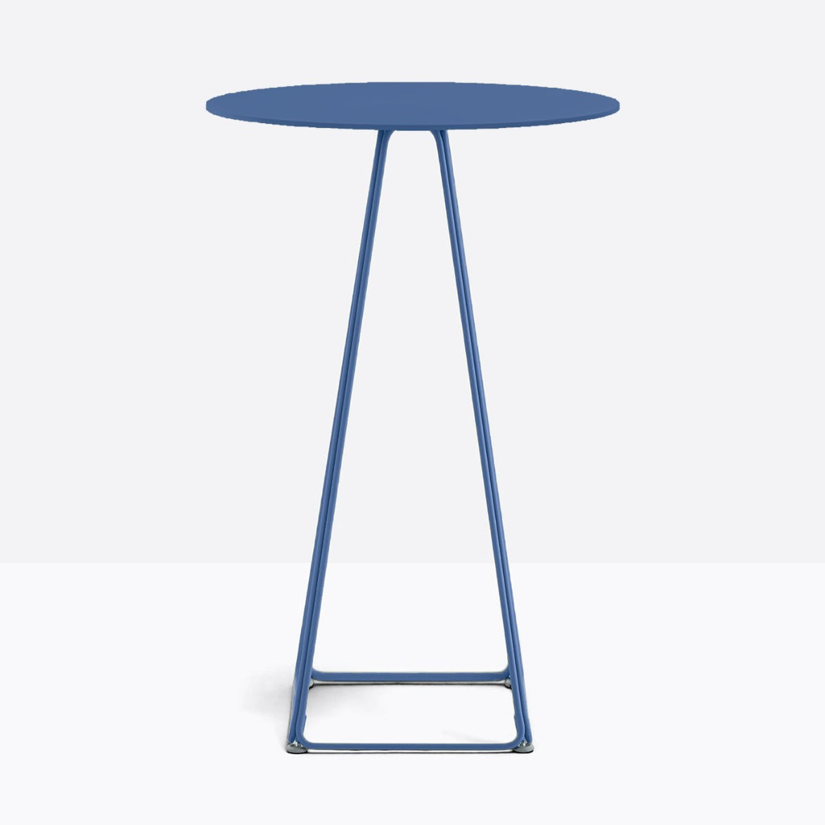 Table complète mange-debout ronde Lunar Pedrali — plateau acier et piètement de bar fil d'acier coloris Bleu BL300