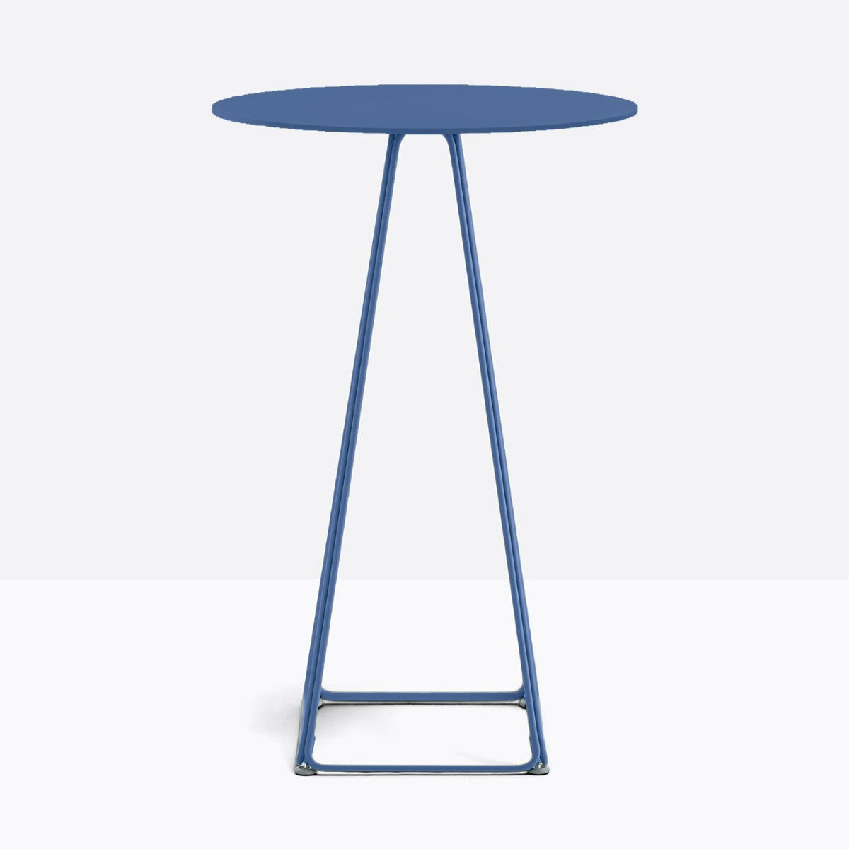 Table complète mange-debout ronde Lunar Pedrali — plateau acier et piètement de bar fil d'acier coloris Bleu BL300