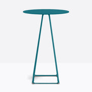 Table complète mange-debout ronde Lunar Pedrali — plateau acier et piètement de bar fil d'acier coloris Bleu pétrole BL500