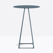 Table complète mange-debout ronde Lunar Pedrali — plateau acier et piètement de bar fil d'acier coloris Bleu ardoise BL600