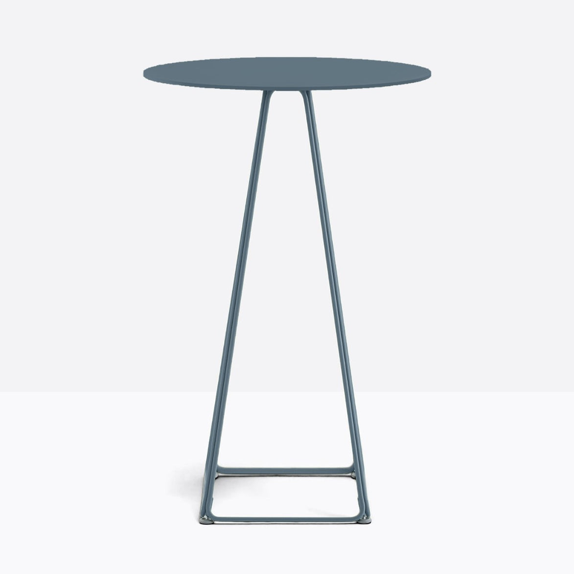 Table complète mange-debout ronde Lunar Pedrali — plateau acier et piètement de bar fil d'acier coloris Bleu ardoise BL600