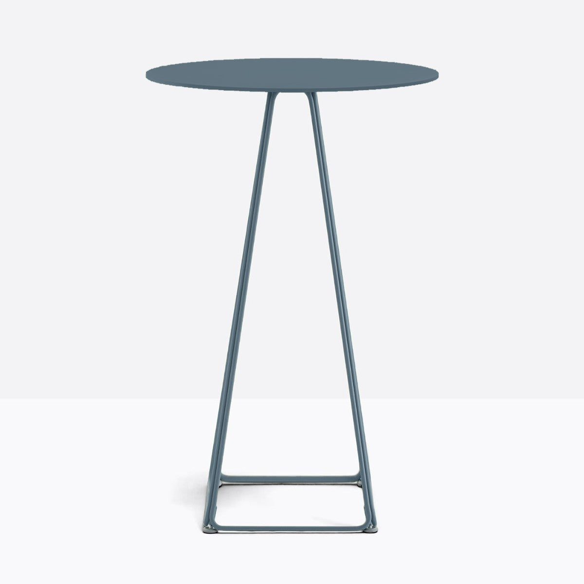 Table complète mange-debout ronde Lunar Pedrali — plateau acier et piètement de bar fil d'acier coloris Bleu ardoise BL600