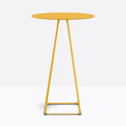 Table complète mange-debout ronde Lunar Pedrali — plateau acier et piètement de bar fil d'acier coloris Jaune moutarde GI100