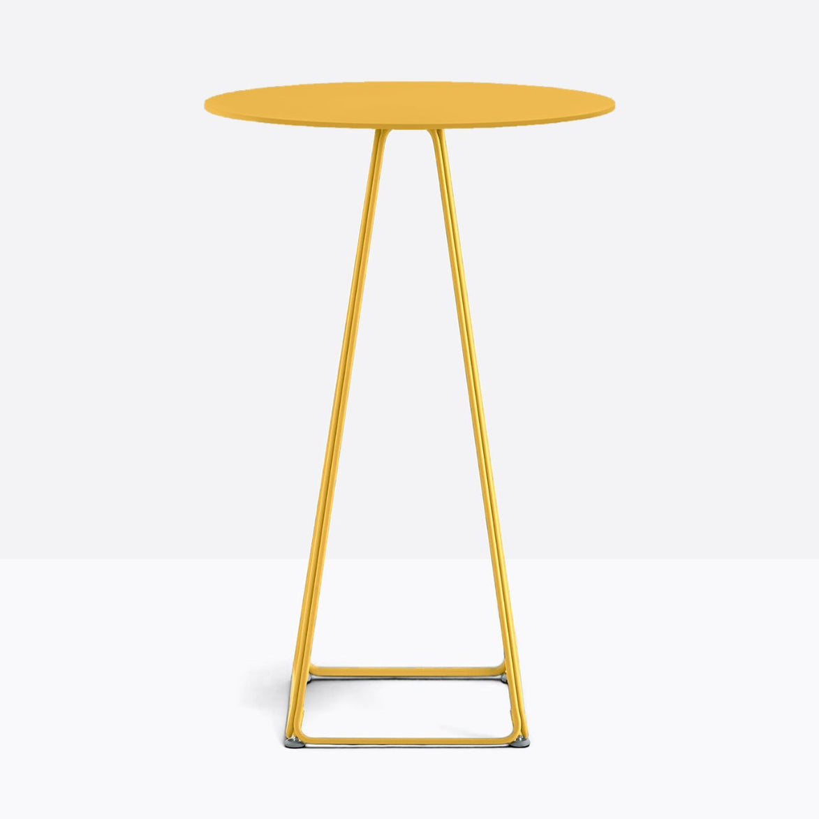 Table complète mange-debout ronde Lunar Pedrali — plateau acier et piètement de bar fil d'acier coloris Jaune moutarde GI100