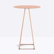 Table complète mange-debout ronde Lunar Pedrali — plateau acier et piètement de bar fil d'acier coloris Rose RA100