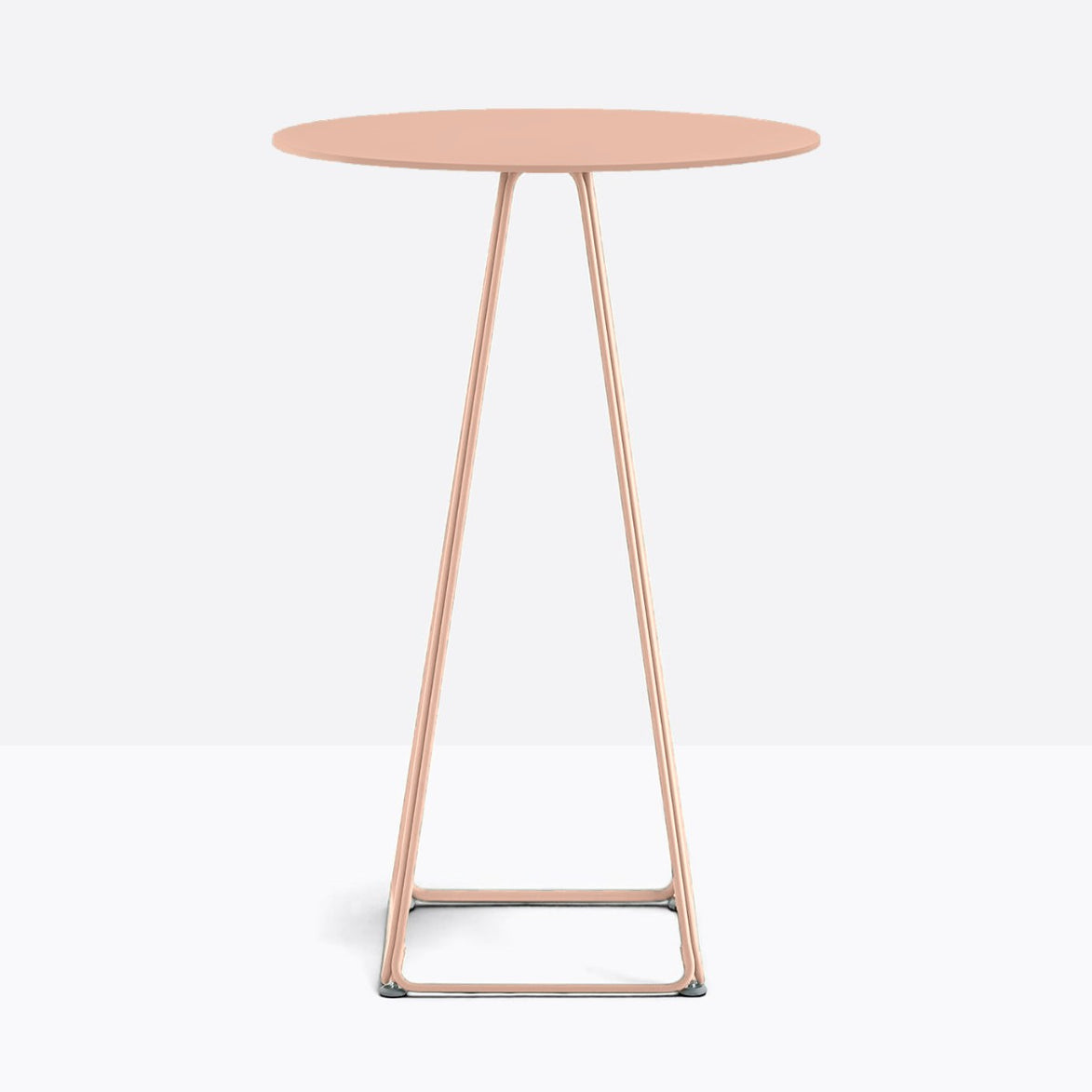 Table complète mange-debout ronde Lunar Pedrali — plateau acier et piètement de bar fil d'acier coloris Rose RA100