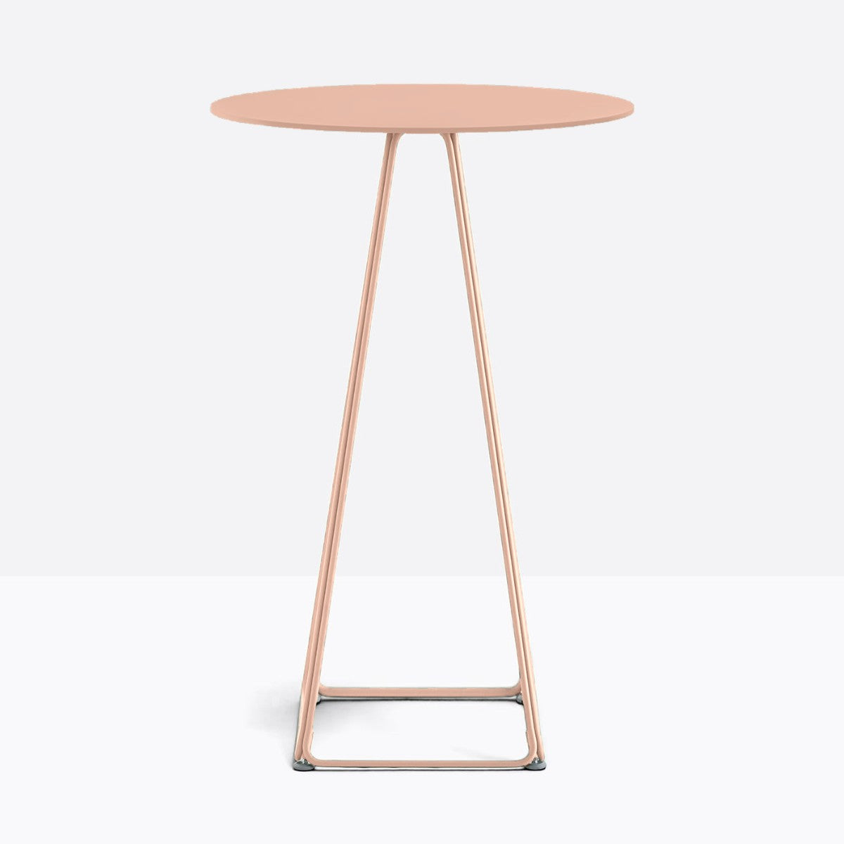 Table complète mange-debout ronde Lunar Pedrali — plateau acier et piètement de bar fil d'acier coloris Rose RA100