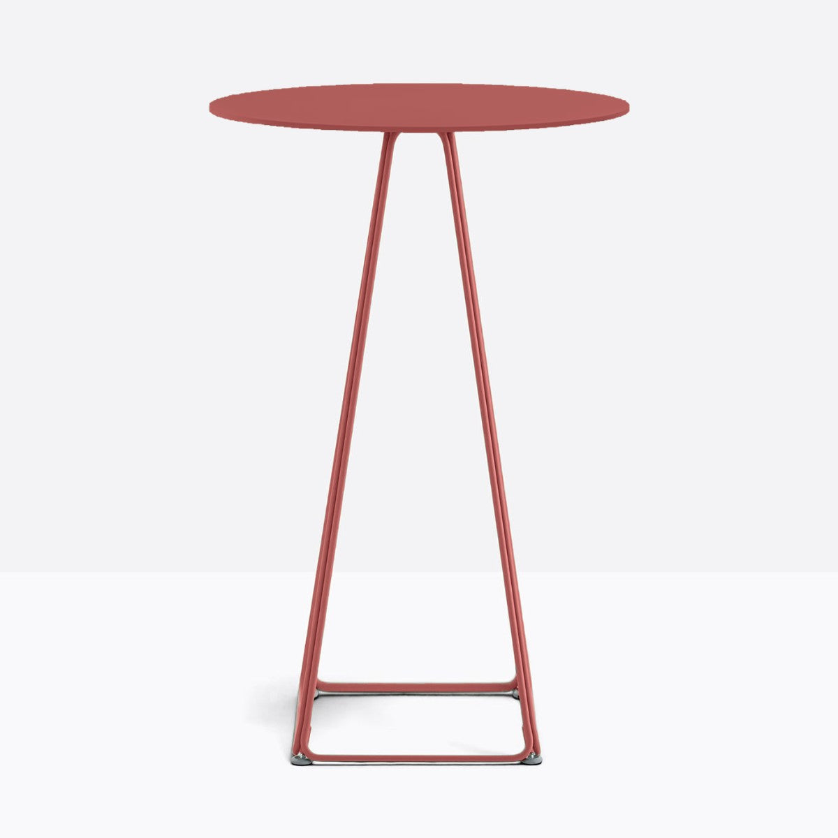 Table complète mange-debout ronde Lunar Pedrali — plateau acier et piètement de bar fil d'acier coloris Rouge foncé RO200
