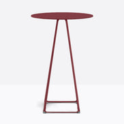 Table complète mange-debout ronde Lunar Pedrali — plateau acier et piètement de bar fil d'acier coloris Bordeaux RO300