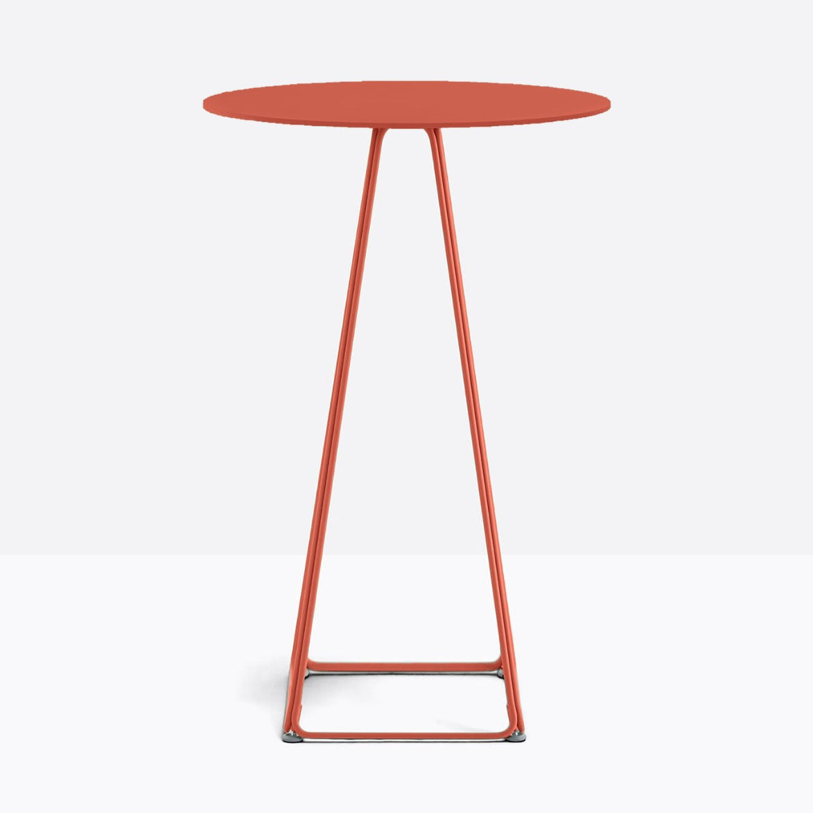 Table complète mange-debout ronde Lunar Pedrali — plateau acier et piètement de bar fil d'acier coloris Rouge RO400