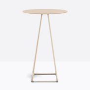Table complète mange-debout ronde Lunar Pedrali — plateau acier et piètement de bar fil d'acier coloris Sable clair SA200