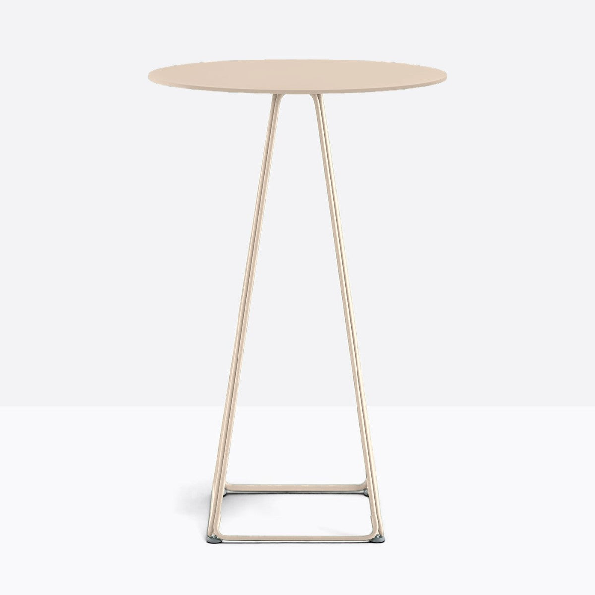 Table complète mange-debout ronde Lunar Pedrali — plateau acier et piètement de bar fil d'acier coloris Sable clair SA200