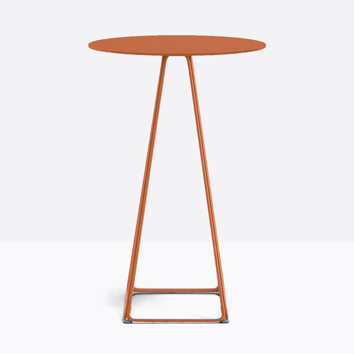 Table complète mange-debout ronde Lunar Pedrali — plateau acier et piètement de bar fil d'acier coloris Terracotta TE