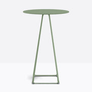 Table complète mange-debout ronde Lunar Pedrali — plateau acier et piètement de bar fil d'acier coloris Vert sauge VE100