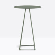 Table complète mange-debout ronde Lunar Pedrali — plateau acier et piètement de bar fil d'acier coloris Vert forêt VE300
