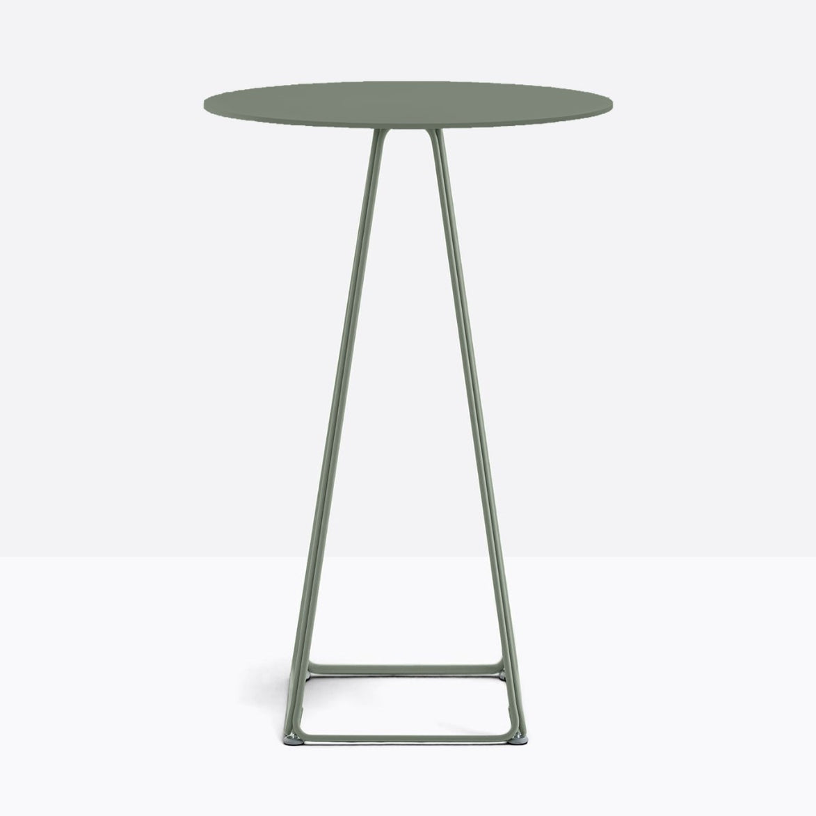 Table complète mange-debout ronde Lunar Pedrali — plateau acier et piètement de bar fil d'acier coloris Vert forêt VE300