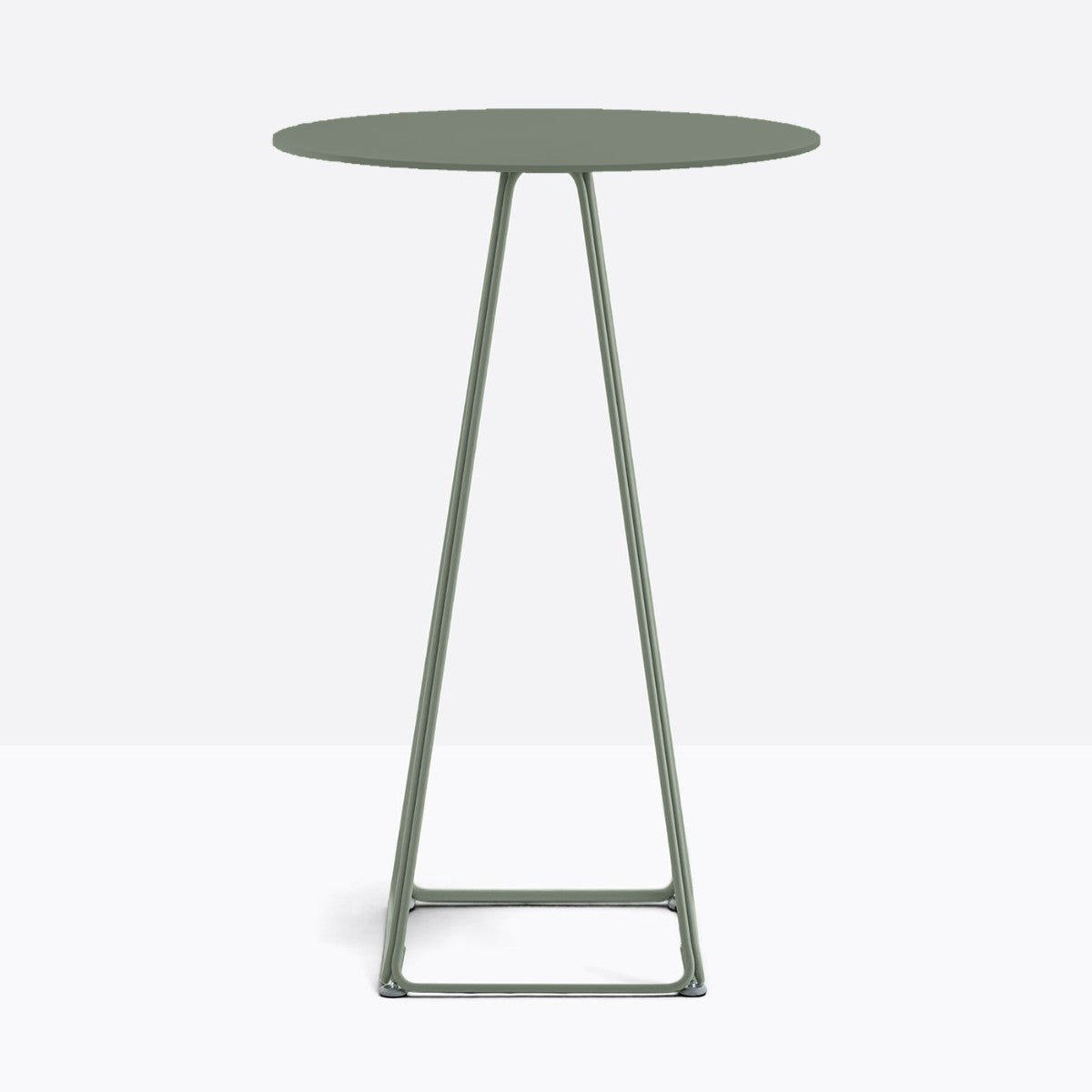 Table complète mange-debout ronde Lunar Pedrali — plateau acier et piètement de bar fil d'acier coloris Vert forêt VE300