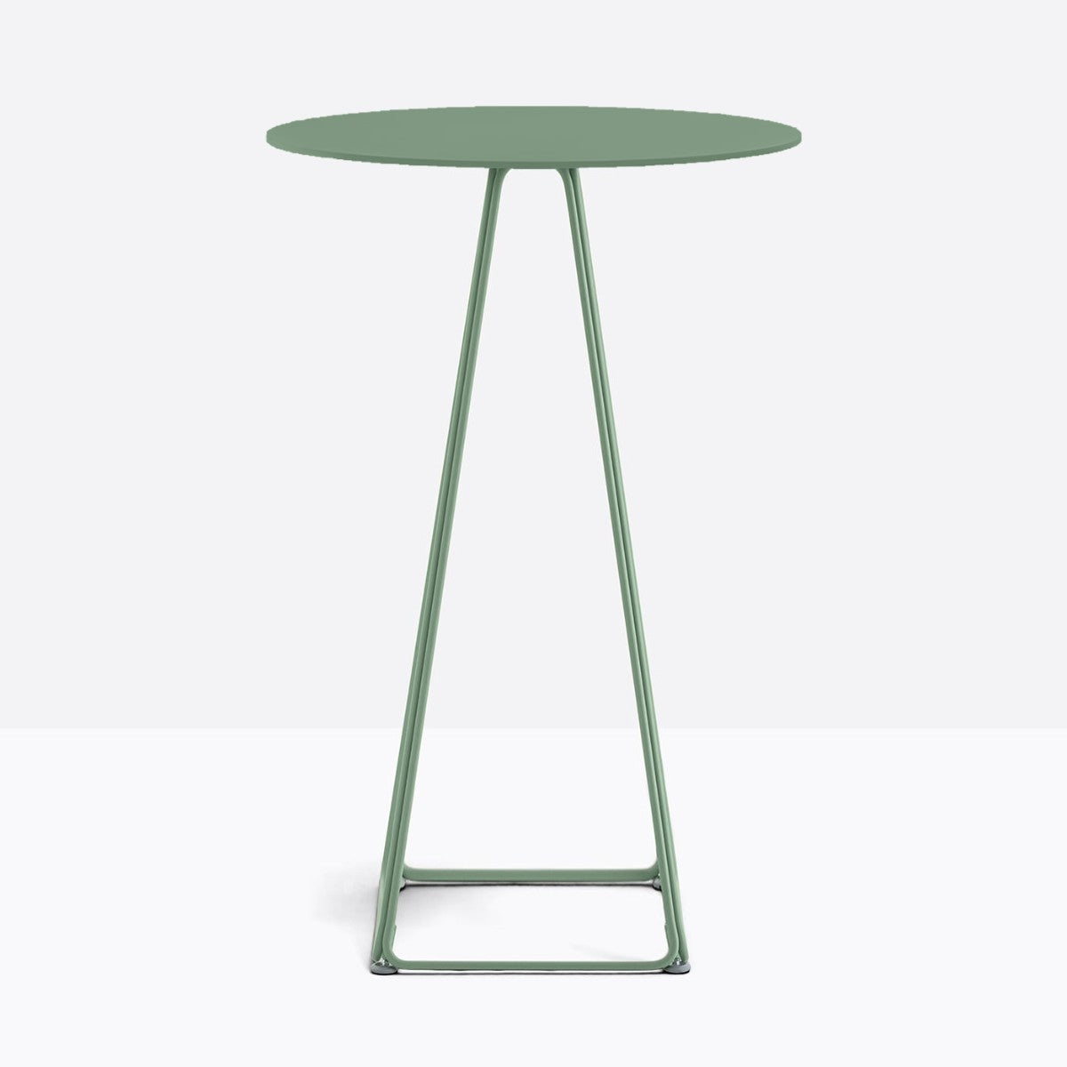 Table complète mange-debout ronde Lunar Pedrali — plateau acier et piètement de bar fil d'acier coloris Vert d'eau VE600