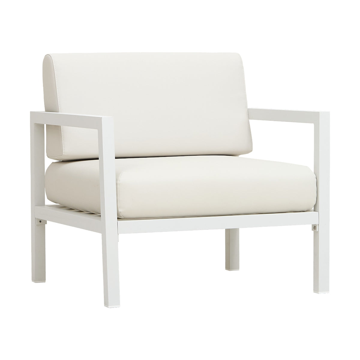 Fauteuil lounge Marine Ezpeleta, structure blanche, coussins blancs