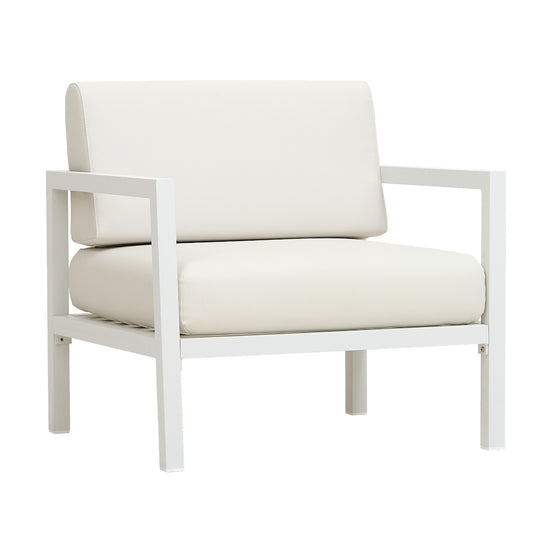 Fauteuil lounge Marine Ezpeleta, structure blanche, coussins blancs