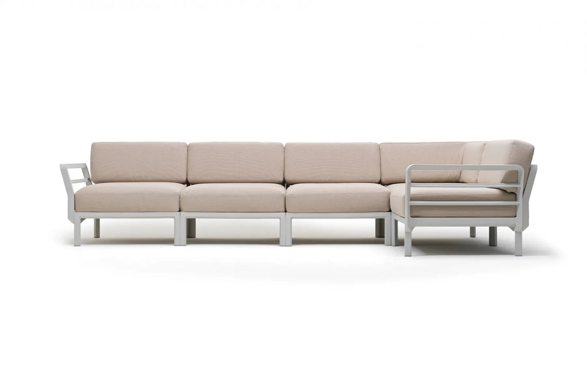 Canapé d'angle Maximo 5 Nardi – structure blanc gesso, coussins Perla