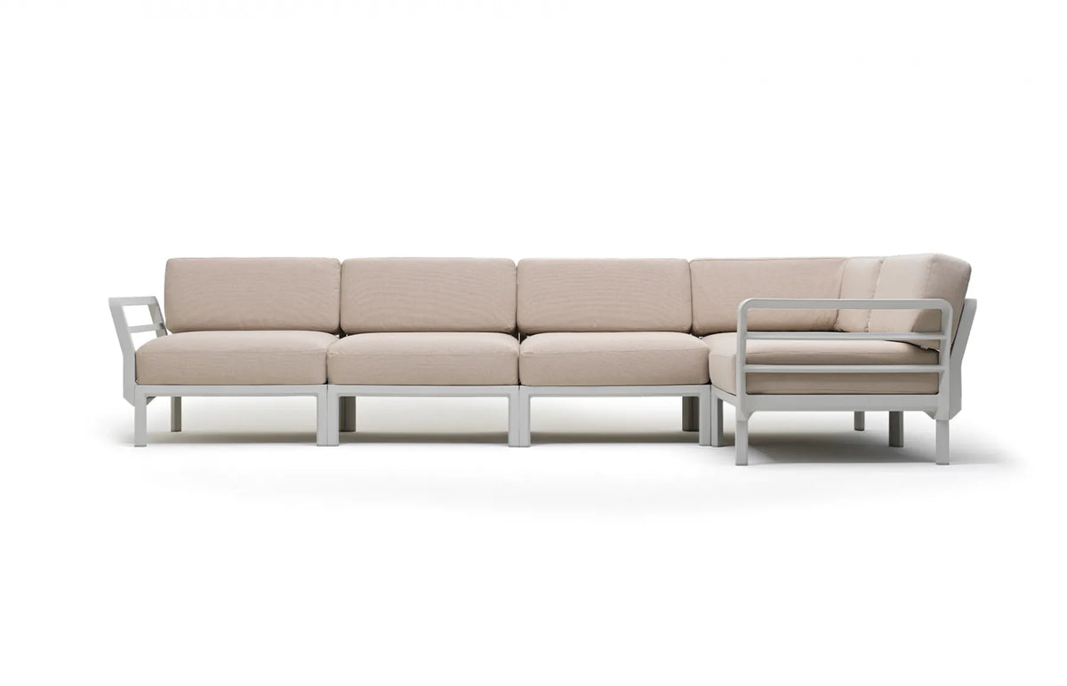 Canapé d'angle Maximo 5 Nardi – structure blanc gesso, coussins Perla
