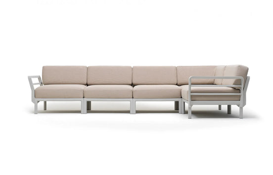 Canapé d'angle Maximo 5 Nardi – structure blanc gesso, coussins Perla