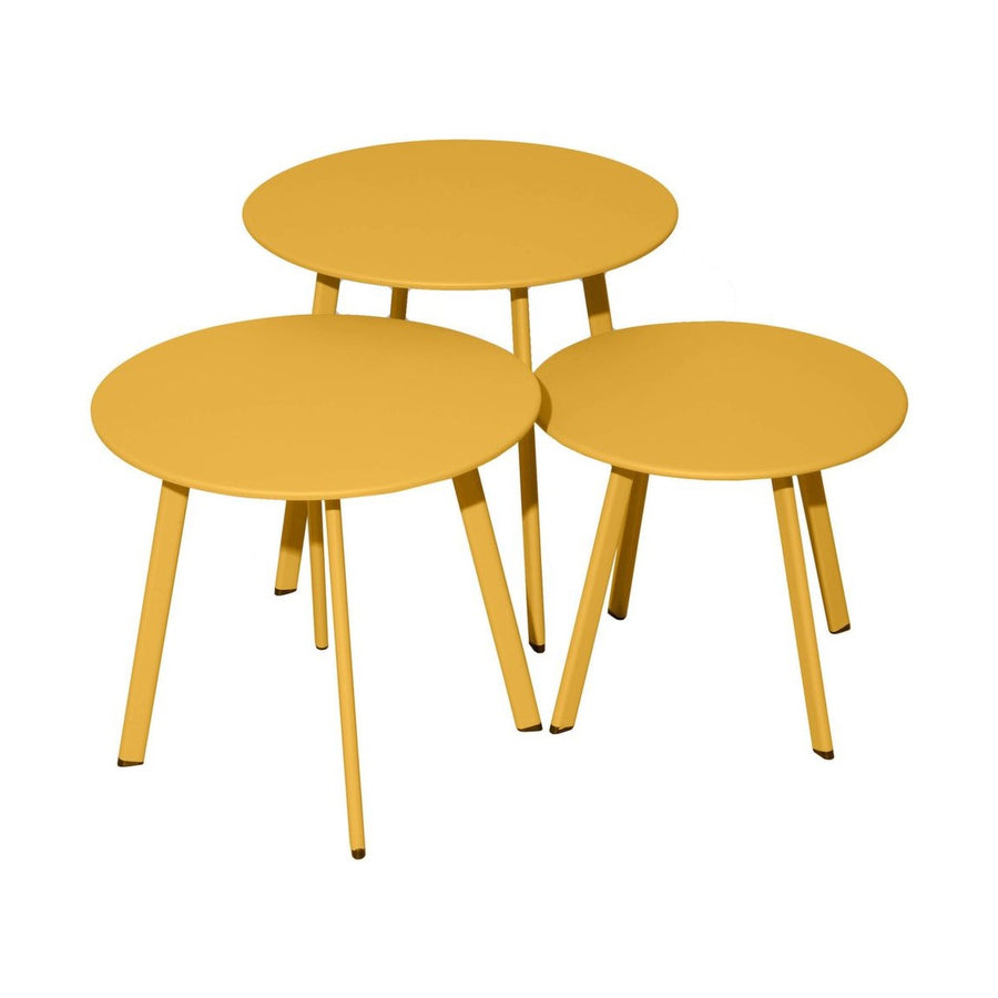 Lot de 3 tables basses Massaï — tables gigognes d'extérieur en acier époxy