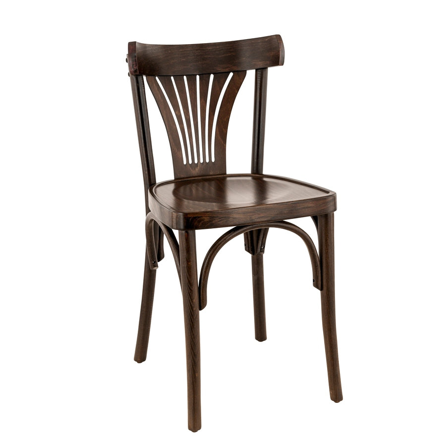 Chaise Léon — chaise de bistrot en hêtre teinté à dossier ajouré