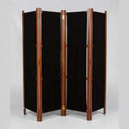 Paravent 4 panneaux toile noire, bois teinté